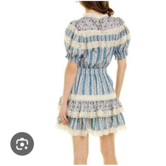 Stellah Size Small Floral Victorian Print Mixed Lace Trim Puff Sleeve Dress - Picture 6 of 12